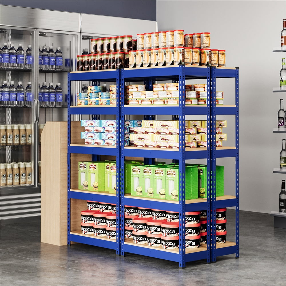 Yaheetech 5-Tier Boltless Shelf 386LB/Tier Metal Frame Set of 3,Blue