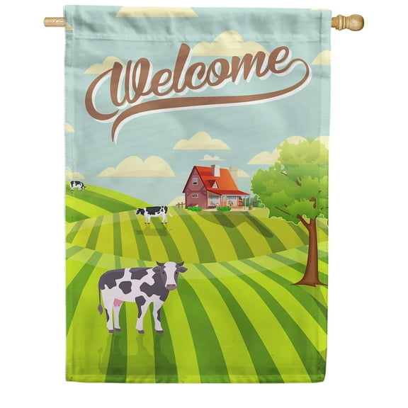 America Forever Welcome Summer Farm House Flag 28 x 40 inches Country Animal Cow American Cattle Buffalo Bull Double Sided Seasonal Yard Outdoor Decorative Rustic House Flag
