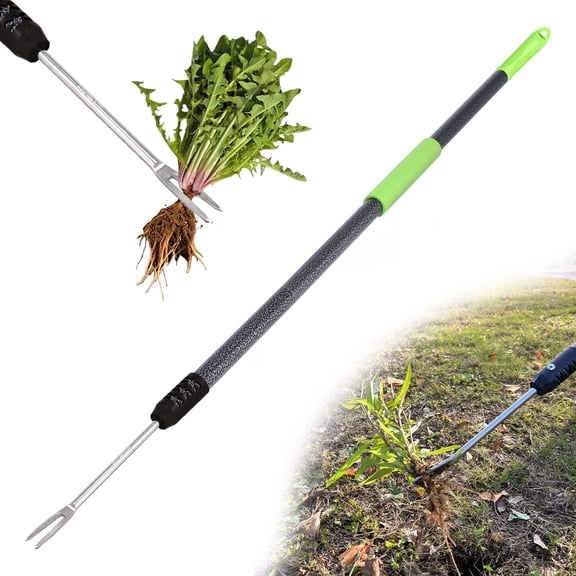 YARTTING Weed Puller Garden Tool, Manual Weed Remover with Adjustable Long Handle and V-Shaped Forks Weeding Dandelion Puller Tool for Deeper Root Digger Thistles in Garden Lawn Farmland
