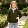 thumbnail image 3 of YUANxueke Boys & Girls Fleece Color Block Sweatshirt Long Sleeve Zip Up Mock Neck Pullover Top,Army Green,3 Years, 3 of 8