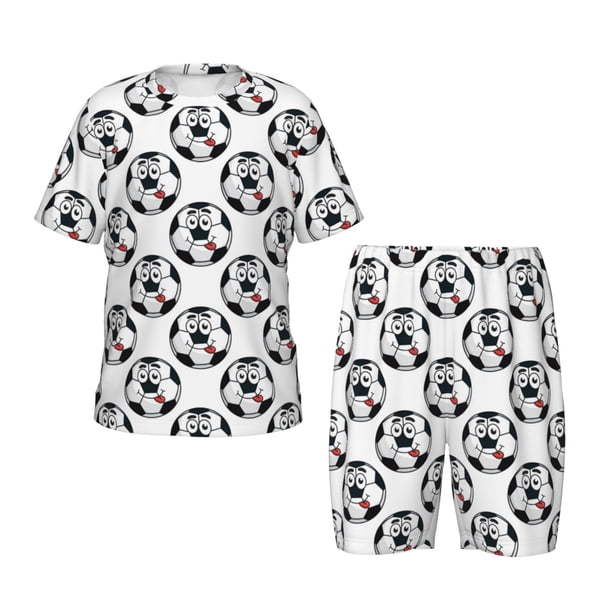 Balery Happy Football Conjunto de Pijama Infantil de Manga Corta con Estampado – Ropa de Dormir de Algodón Suave-X-Large