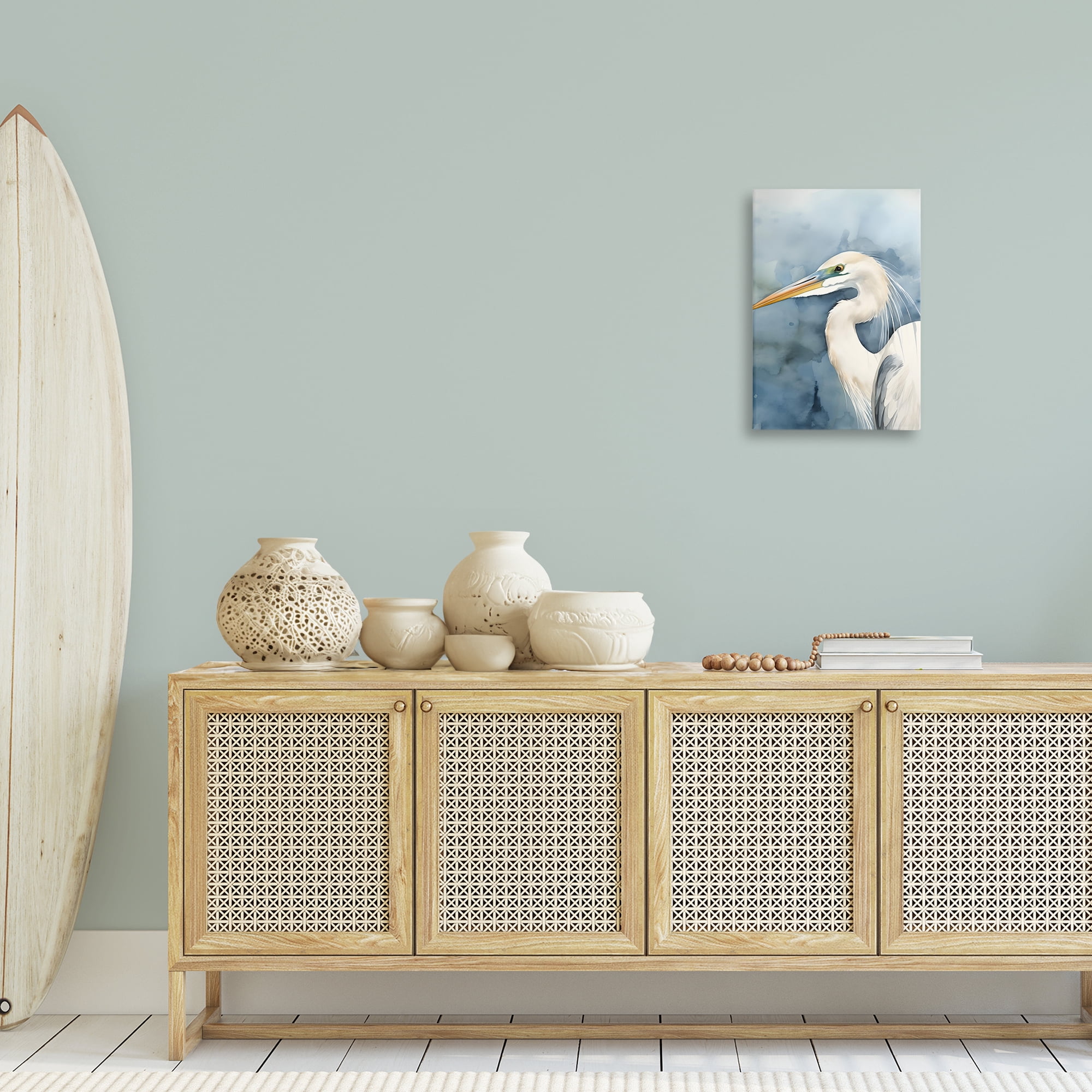 Stupell Industries Beach Bird on Blue Animals & Insects Painting Gallery Wrapped Canvas Art Print Wall Art, 16 x 24