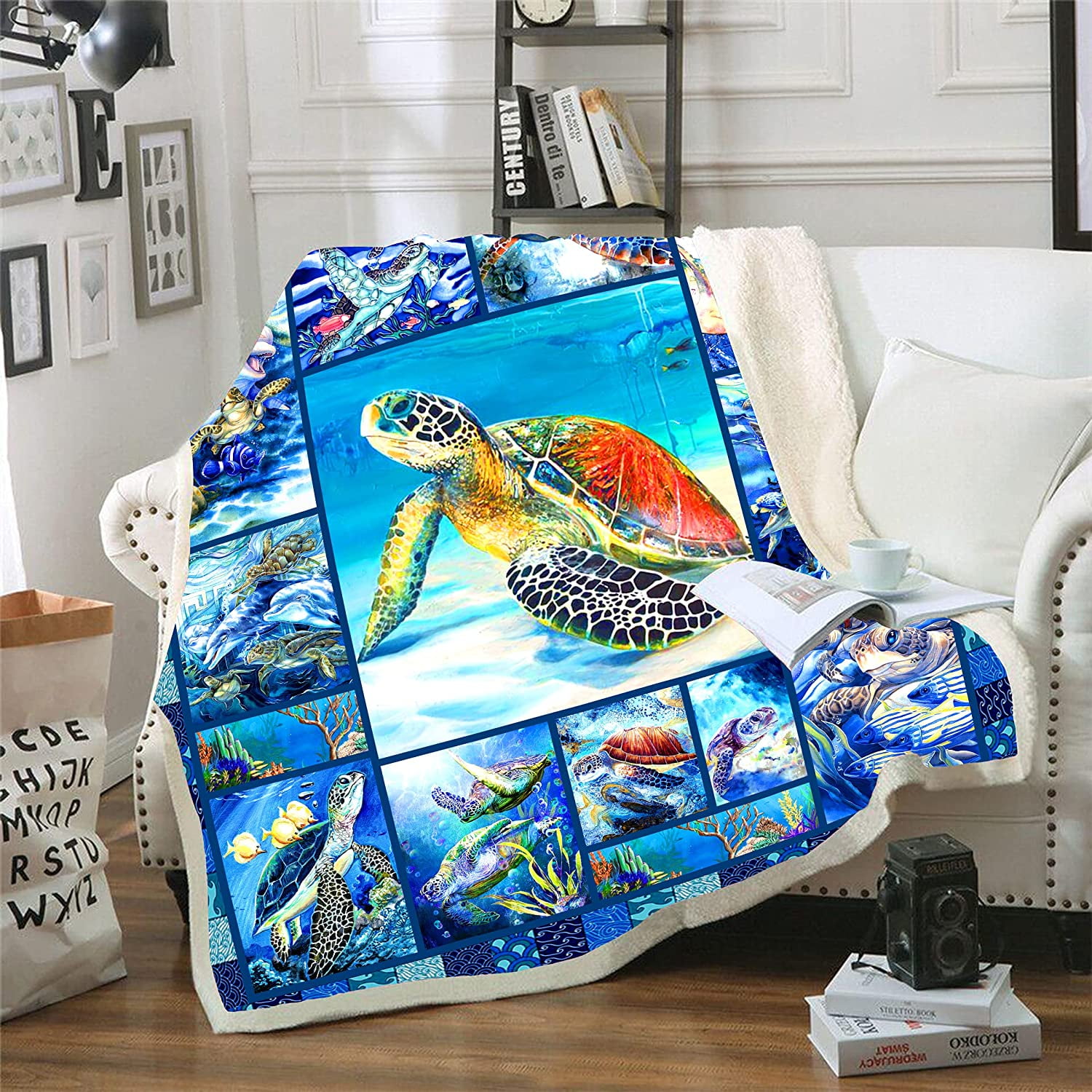 Sea Turtle Blanket Quilt Microfiber Plush Sherpa Blue Blankets and Throws for Bed Soft Fleece Blankets for Adults and Kids Bedding Turtle 03 51 x 59 Walmart