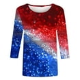thumbnail image 4 of Sijiajgjfu Women's American Flag Heart Sequin Shirts 3/4 Sleeve Plus Size Independence Day Tunic Top Blouses Multicolor S, 4 of 5