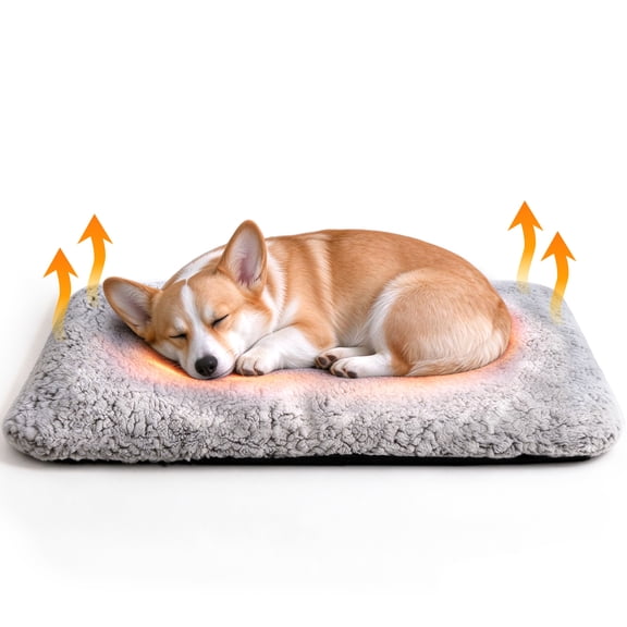 QUTOOL Self Warming Cat Bed, Fluffy Self Heating Pet Pad for Indoor Cats and Small Dogs, Removable Washable Cover, Non-Slip Bottom, Gray, 19 × 27.5 in