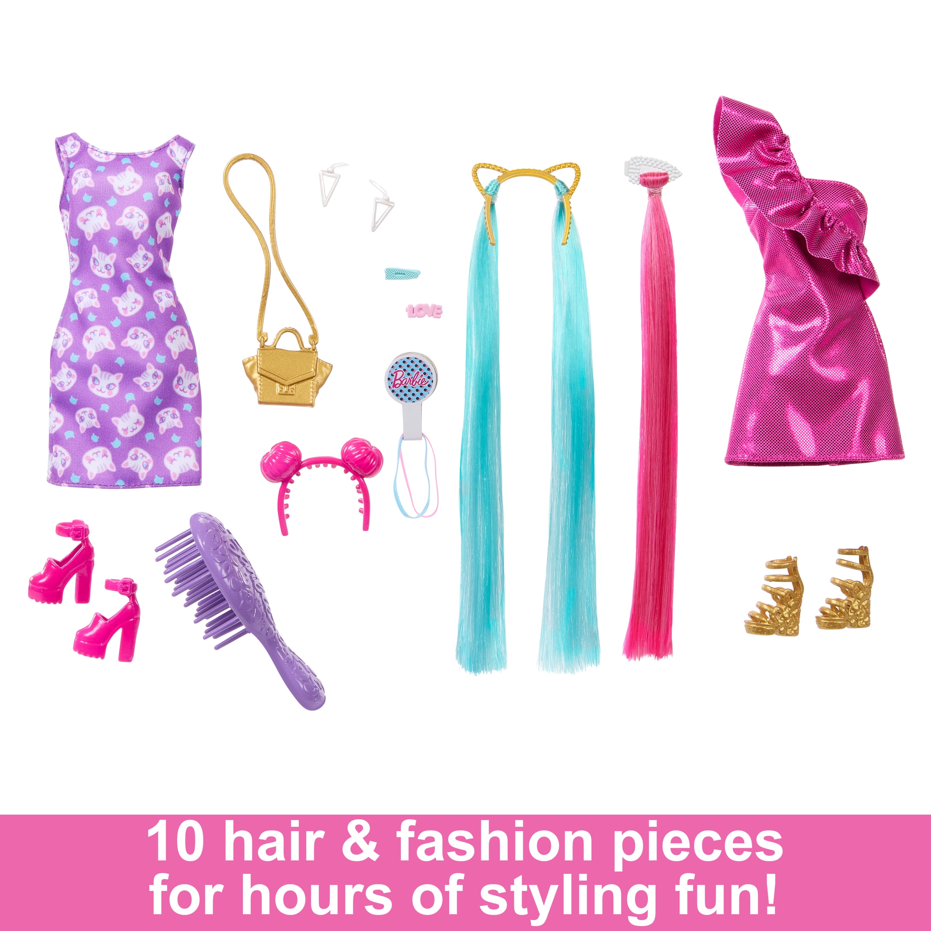 Barbie Fun & Fancy Hair Doll with Extra-Long Colorful Blonde Hair and Styling Accessories