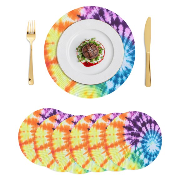 Round Placemats Abstract Art 15 inch Set of 6 Table Mats for Dining Table Gradient Colorful Heat Resistant Non-Slip Kitchen & Home Decorative Place Mat Set