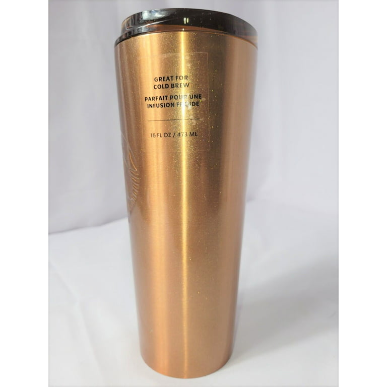 Starbucks Spring 2022 Copper Gold Stainless Steel 16oz Cold Cup Tumbler  Brew Lid 