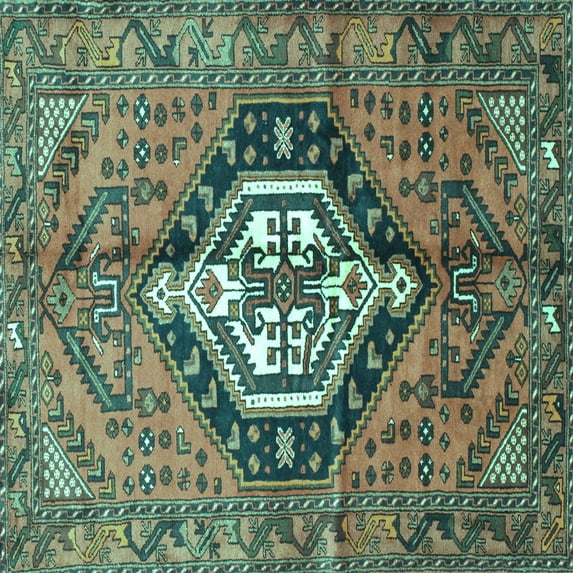 Ahgly Company Machine Washable Indoor Square Persian Turquoise Blue Traditional Area Rugs, 5' Square
