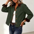 thumbnail image 5 of Perfectbot Women's Short Barn Jacket, Button Down Corduroy Collar Rolled Cuff Coat with Pockets, 5 of 8