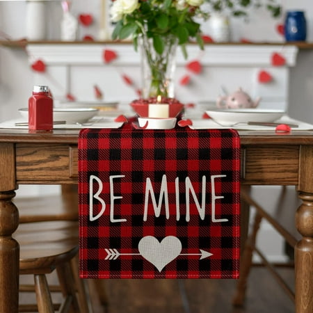 

JUNBYONE Decoration Valentine s Day Red Love Heart Lattice Table Decoration Cotton Linen for Wedding /Holiday Party Decoration