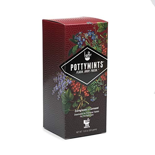 POTTY MINTS Dissolvable Air Freshener Toilet Tablets, Evergreen & Currant, 40 Count Box, Long