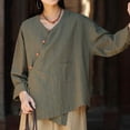 thumbnail image 3 of Uootdi Business Casual Outfits for Women V Neck Linen Asymmetric Button Long Sleeve Shirts Office Commute Daily Wear Blouses Gift, 3 of 6