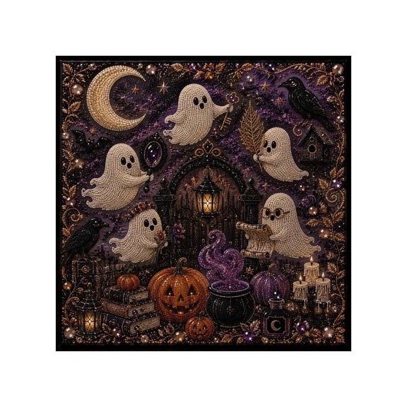 KEVCHE Halloween Ghost Diamond Painting Kit with 3D Pearl Art, Halloween Spooky Cute DIY Gem Crafts , Large Wall Decor Canvas for Seasonal Party Gift, Ghost-Themed Painting Kits for Home Activity