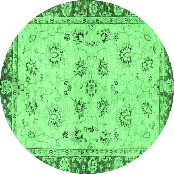Ahgly Company Indoor Round Oriental Emerald Green Traditional Area Rugs, 8' Round