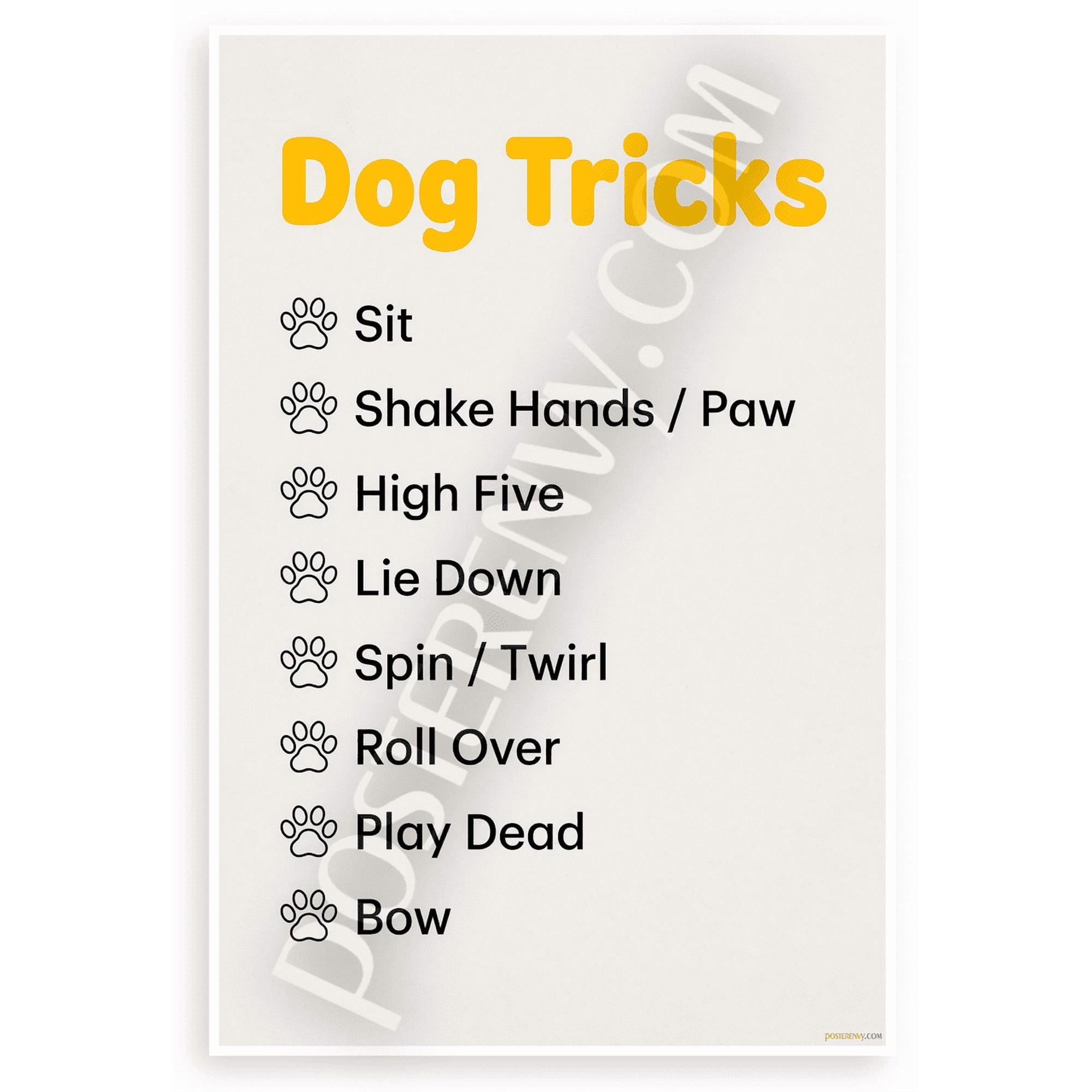 Dog Tricks Training Commands Sit Paw High Five Educational 12x18 US Made Poster