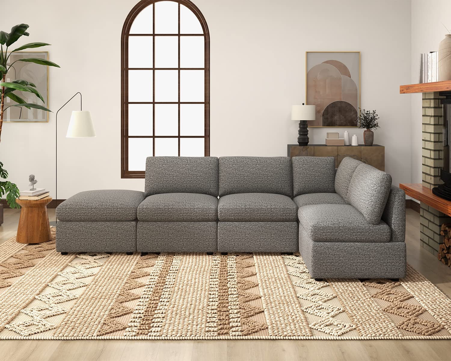 FDW Modular Sectional Sofa Couch,L Shaped Sofa Couch Convertible Sofa 4Seat Sofa with Ottoman