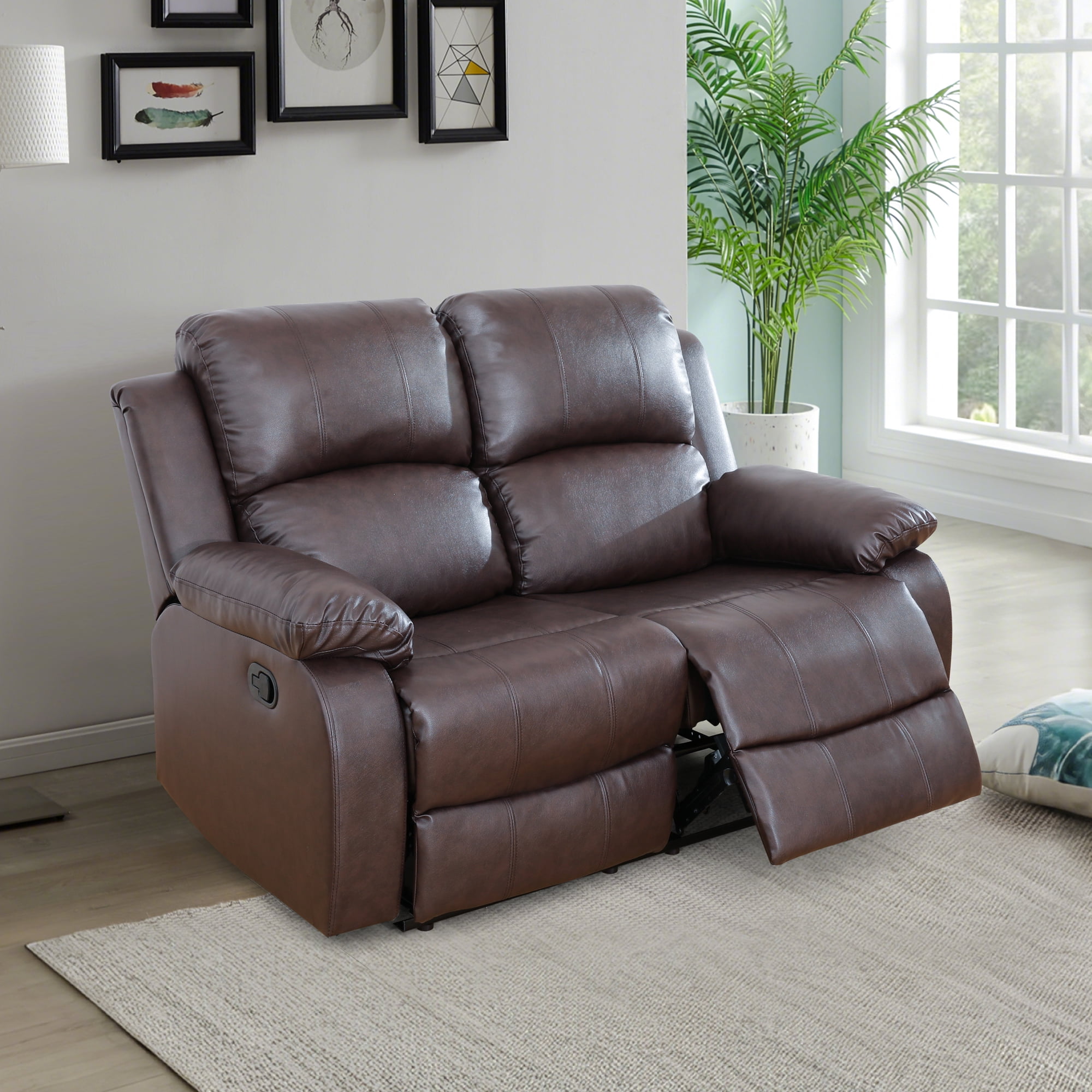 Gewnee Brown Loveseat, Air Leather & High-Elastic Sponge, Adjustable Recline, Perfect for Living Room/Office