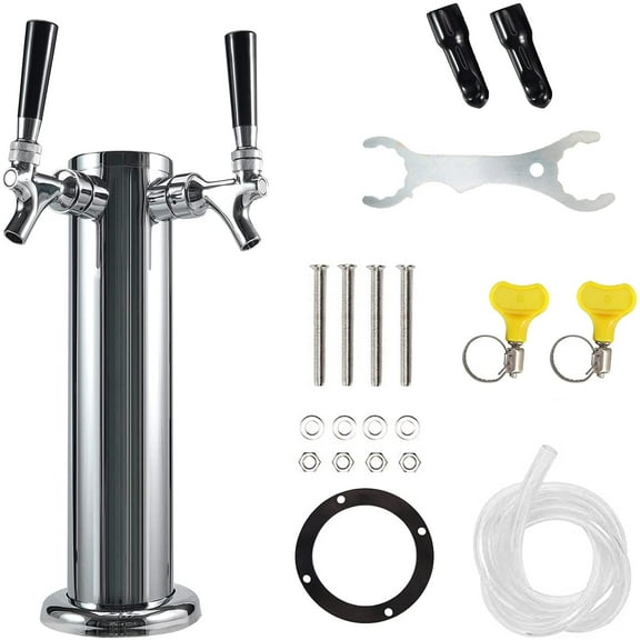 Kegerator Tower Dispenser Double Tap Draft Beer Tower Beer Tap Tower 3" Diameter with Beer Faucet Beer Hose Assemle Beer Tower Kit for Beer Keg Kegging System by PERA