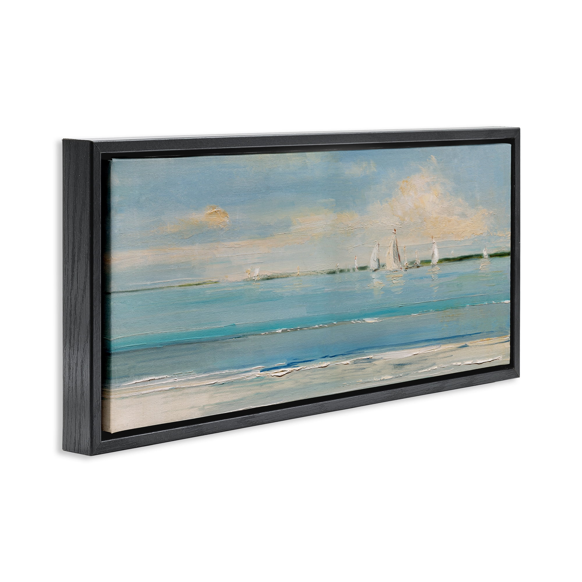 Stupell Industries Distant Painterly Sailboats Nautical & Beach Painting Black Floater Framed Canvas Art Print Wall Art, 31 x 14