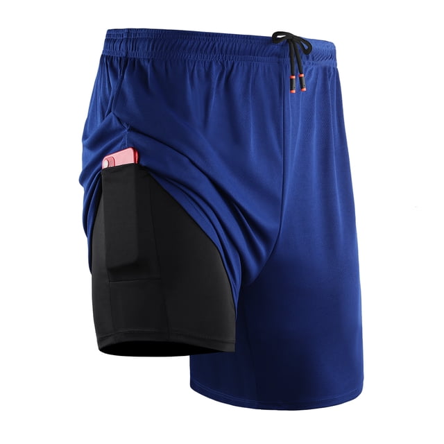 Pantalones cortos de entrenamiento 2 en 1 para hombre Bolsillos de secado rápido Baloncesto Correr Labymos Pantalones cortos deportivos para hombres
