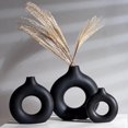 thumbnail image 3 of NORTHEUINS Eramic Nordic Donut Hollow Flower Vase Figurines Interior for Pampas Grass Home Living Room Desktop Decor Object Item My Lux Decor Round, 3 of 6