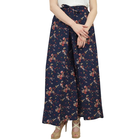Phagun Women's Cotton Culottes Designer Blue Palazzo Pants Elastic Waist-XXL