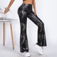 thumbnail image 5 of Pantalones acampanados con cintura elástica para mujer, pantalones acampanados metálicos de piel de serpiente, cintura alta, ropa para fiestas y discotecas, festivales de música, 5 of 5
