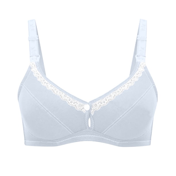 Gibobby Sujetador Sexy de algodón grande y cómodo con abertura de botón de lactancia de encaje para mujer Brasieres anchos de espalda(Azul,85)