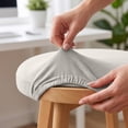thumbnail image 4 of Linnome Round Bar Stool Seat Cover, Elastic Textured Linen Fabric Slipcover, Detachable Washable Protector for Swivel Rolling Salon Vanity Stool Cushion, 4 of 6