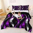 thumbnail image 3 of Manfei Gradient Stripes Full Size Comforter Sets, Shiny Abstract Lines Bedding Comforter Set, Purple, Black and Silver, Black Reversible 3 Pieces, 1 Comforter and 2 Pillowcases, 3 of 6