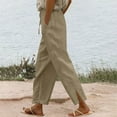 thumbnail image 2 of RPVATI Womens Linen Pants 2025 Summer Wide Leg Drawstring Beach Pants Trendy Lightweight Elastic Waist Trousers with Pockets Khaki S, 2 of 6