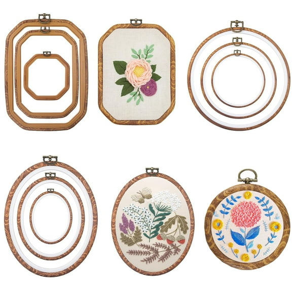 9 Pcs Embroidery Hoop Frame Set,Decorative Embroidery Hoop Display Frame for Art Craft Sewing Decorative Ornaments, Circle, Oval, Octagonal Embroidery Hoops,Mixed Sizes