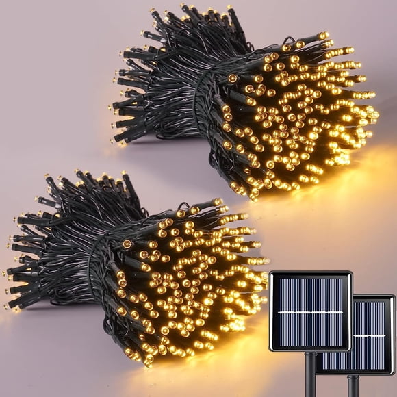 Jinswick 2Pack Solar String Lights Outdoor Waterproof, Each 23FT50LED Solar Fairy Christmas Twinkle Lights with 8 Modes,Solar Tree Lights for Outdoor Garden Patio Decorations(Warm White)