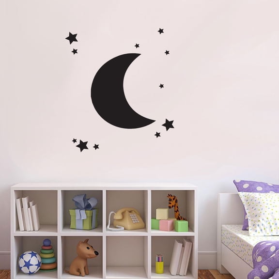 Vinyl Wall Art Decal - Moon and Stars - 19" x 19" - Unisex Nursery Room Vinyl Wall Decals - Boy or Girl Nursery Peel-Off Stickers Decor - Children’s Bedroom Cute Moon and Stars Peel and Stick Decal