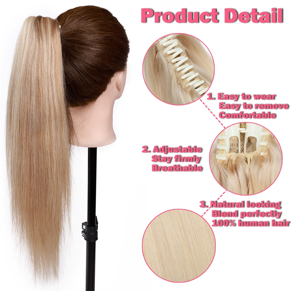 SEGO Jaw/Claw Clip in Hair Extensions Human Hair Clip in Ponytail Hair Extensions 100% Real Remy Hair Long Straight Thick Hair For Women