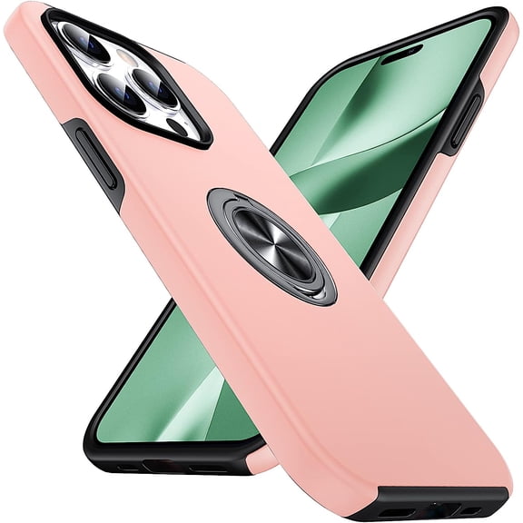 Hidden Series Designed for 14 Pro Case, [Heat Dissipation] [No Fall-Off Kickstand] 360° Metal Ring,Military Grade Shockproof Phone Case for 14 Pro, Pink