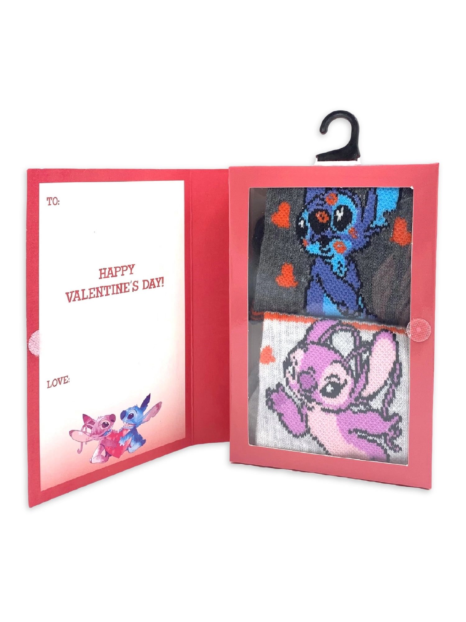 Disney Lilo & Stitch, Valentine's Day Women's Mid-Crew Socks Box Set, 2-Pack, Size 4-10