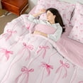thumbnail image 4 of Manfei Girly Pink Bow-tie Bed in a Bag King size, Kawaii Bow Bed Set, Princess Style Reversible Bedding King Size, Lightweight Bedroom Decoration, 7pcs, 4 of 6