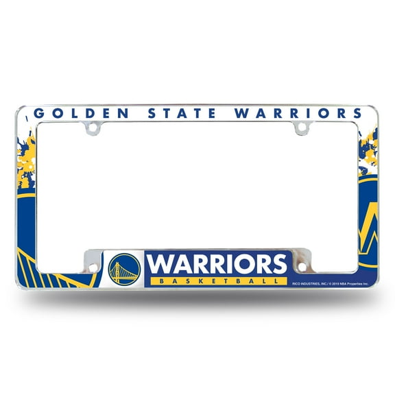Golden State Basketball Warrior's Chrome Metal License Plate Frame with Bold Full Frame Design
