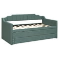 thumbnail image 6 of Twin Size Upholstered Solid Wood Daybed with Rails, Daybed Frame with Trundle and Three Drawers, Wooden Slats Support, No Box Spring Needed, Clean Lines Design to Any Place(Green), 6 of 8