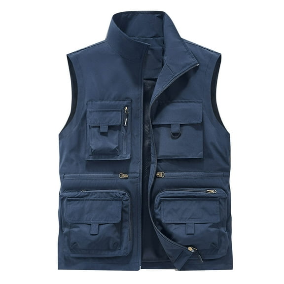 USNSM Mens Vest Outwear Windproof Lightweight Softshell Vest Photo Hiking Travel Work Sleeveless Jacket with Pockets Blue M