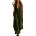 thumbnail image 2 of ClodeEU Women's Sleeveless Wide Leg Jumpsuit,Button Down Casual Linen Romper with Pockets Army Green,Women's Plus L, 2 of 8