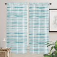 thumbnail image 2 of Teal Striped Kitchen Curtains 84 Inch Length, Farmhouse Curtains & Drapes, Watercolor Teal White Stripes Rod Pocket Window Curtains for Living Room/Bedroom/Bathroom, 52" x 84", 2 Panels, 2 of 5