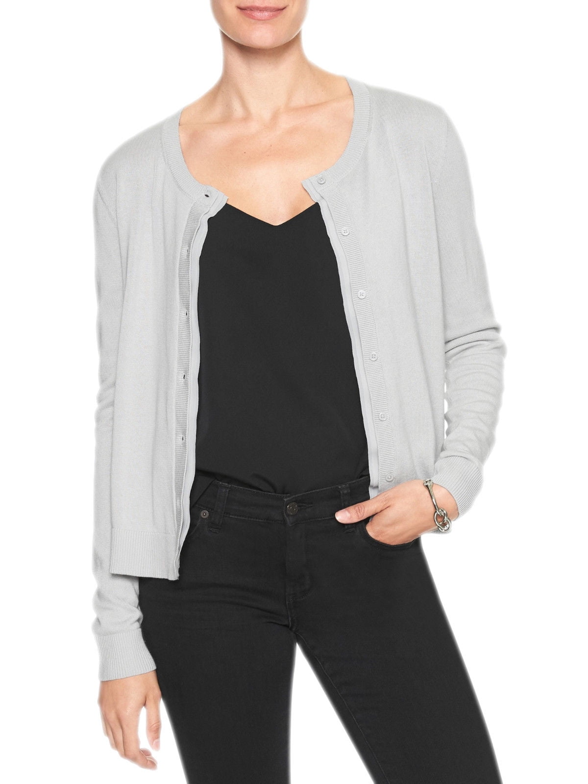 New 46872 Banana Republic Womens Quiet Gray Crewneck Cardigan Sweater