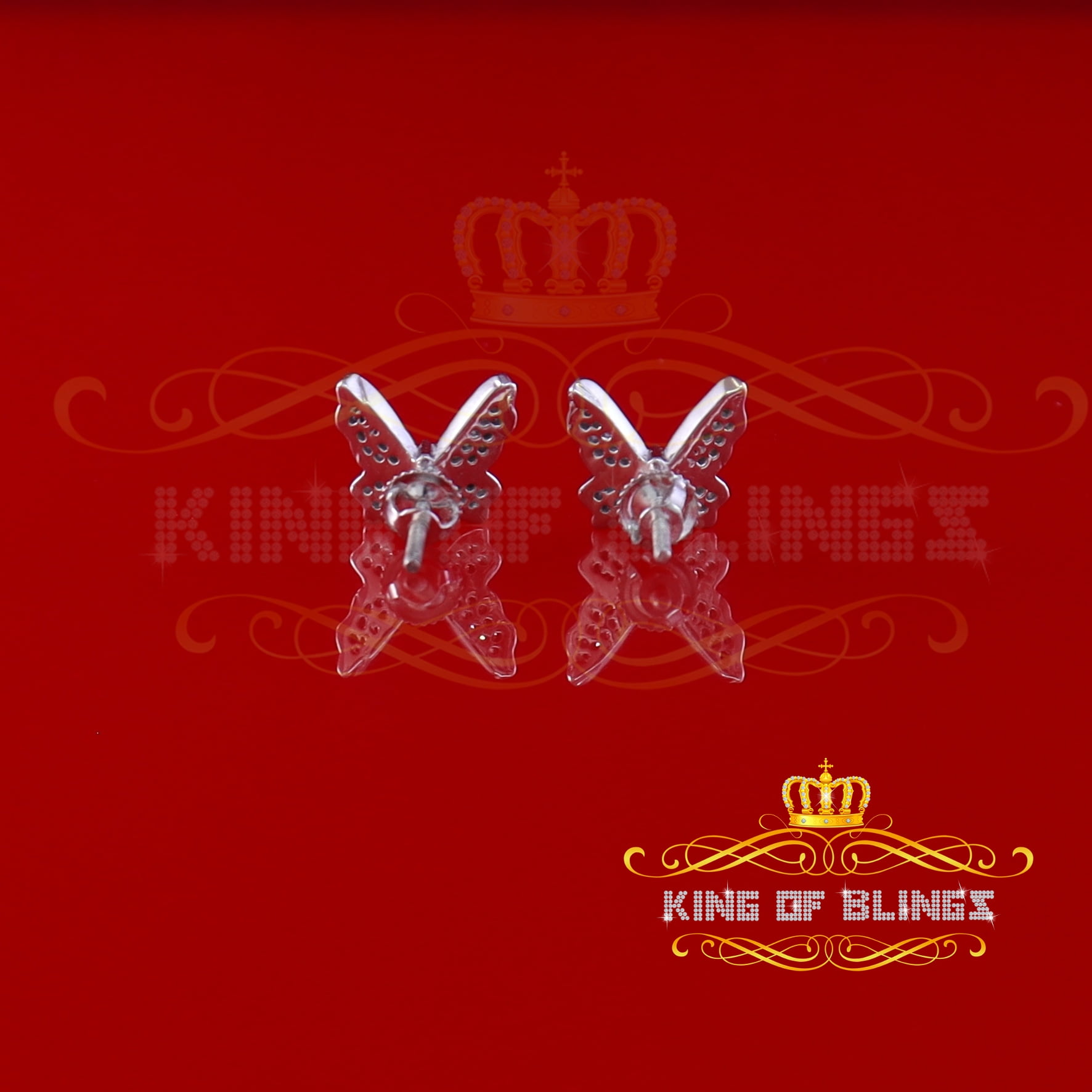 King of Bling's Women's 0.15ct Real Diamond Butterfly Stud Earrings White 925 Sterling Silver
