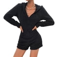 thumbnail image 3 of Xuanfei Women Solid Color Hooded Zipper Up Side Pockets Long Sleeve Slim Fit Short Fuzzy Jumpsuits, 3 of 6