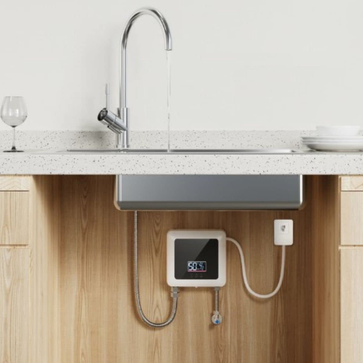 5.5KW Electric Tankless Instant Hot Water Heater for Bathroom Kitchen, Compact Digital Display Hot Water Heater with Remote Control