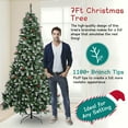 thumbnail image 4 of 7FT Pre-Decorated Holiday Christmas Tree for Home Office Party Decoration w/ 1100 PVC Branch Tips, Artificial Xmas Snow Tree w/ Pine Cone & Red Berries, Metal Hinges & Base, for Indoor Festival Decor, 4 of 8