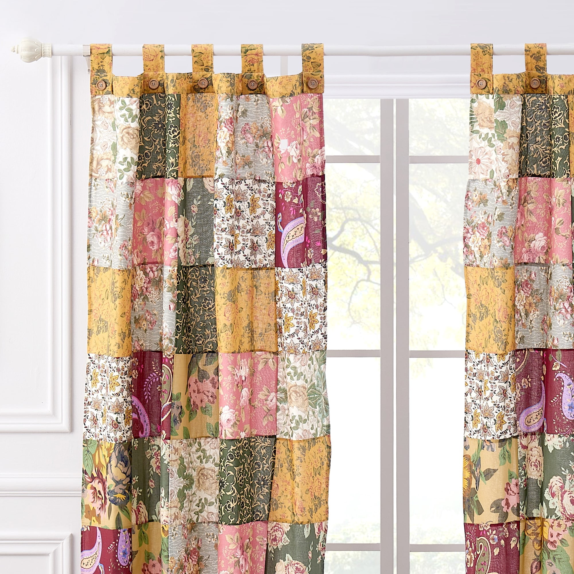 Greenland Home Fashions Antique Chic 100% Cotton Authentic Patchwork Tab Top Panels, 42" W x 84" L each, Set of 2